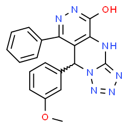 ChemSpider 2D Image | 9-(3-Methoxyphenyl)-8-phenyl-1,9-dihydrotetrazolo[1',5':1,2]pyrimido[4,5-d]pyridazin-5(6H)-one | C19H15N7O2