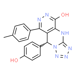 ChemSpider 2D Image | 9-(4-Hydroxyphenyl)-8-(4-methylphenyl)-1,9-dihydrotetrazolo[1',5':1,2]pyrimido[4,5-d]pyridazin-5(6H)-one | C19H15N7O2