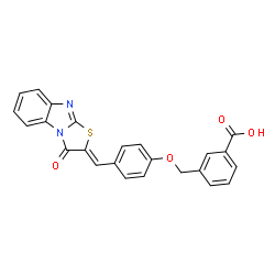ChemSpider 2D Image | 3-({4-[(Z)-(3-Oxo[1,3]thiazolo[3,2-a]benzimidazol-2(3H)-ylidene)methyl]phenoxy}methyl)benzoic acid | C24H16N2O4S