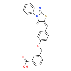 ChemSpider 2D Image | 3-({4-[(E)-(3-Oxo[1,3]thiazolo[3,2-a]benzimidazol-2(3H)-ylidene)methyl]phenoxy}methyl)benzoic acid | C24H16N2O4S