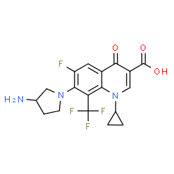 ChemSpider 2D Image | 7-(3-Amino-1-pyrrolidinyl)-1-cyclopropyl-6-fluoro-4-oxo-8-(trifluoromethyl)-1,4-dihydro-3-quinolinecarboxylic acid | C18H17F4N3O3