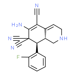 ChemSpider 2D Image | (8R,8aR)-6-Amino-8-(2-fluorophenyl)-2,3,8,8a-tetrahydro-5,7,7(1H)-isoquinolinetricarbonitrile | C18H14FN5