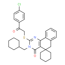ChemSpider 2D Image | 2-{[2-(4-Chlorophenyl)-2-oxoethyl]sulfanyl}-3-(cyclohexylmethyl)-3H-spiro[benzo[h]quinazoline-5,1'-cyclohexan]-4(6H)-one | C32H35ClN2O2S