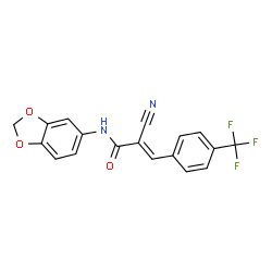 ChemSpider 2D Image | (2E)-N-(1,3-Benzodioxol-5-yl)-2-cyano-3-[4-(trifluoromethyl)phenyl]acrylamide | C18H11F3N2O3