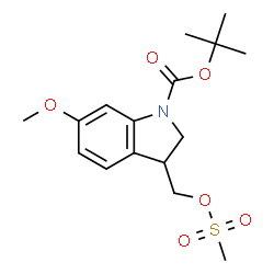ChemSpider 2D Image | 2-Methyl-2-propanyl 6-methoxy-3-{[(methylsulfonyl)oxy]methyl}-1-indolinecarboxylate | C16H23NO6S
