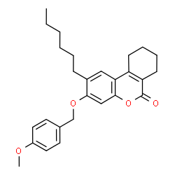 ChemSpider 2D Image | 2-Hexyl-3-[(4-methoxybenzyl)oxy]-7,8,9,10-tetrahydro-6H-benzo[c]chromen-6-one | C27H32O4