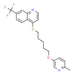 ChemSpider 2D Image | 4-({5-[(6-Methyl-3-pyridinyl)oxy]pentyl}sulfanyl)-7-(trifluoromethyl)quinoline | C21H21F3N2OS
