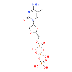 ChemSpider 2D Image | Triphosphoric acid, mono[[(2R,4R)-4-(4-amino-5-methyl-2-oxo-1(2H)-pyrimidinyl)-1,3-dioxolan-2-yl]methyl] ester | C9H16N3O13P3