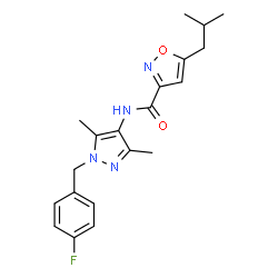 ChemSpider 2D Image | N-[1-(4-Fluorobenzyl)-3,5-dimethyl-1H-pyrazol-4-yl]-5-isobutyl-1,2-oxazole-3-carboxamide | C20H23FN4O2