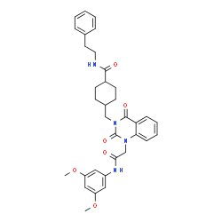 ChemSpider 2D Image | 4-{[1-{2-[(3,5-Dimethoxyphenyl)amino]-2-oxoethyl}-2,4-dioxo-1,4-dihydro-3(2H)-quinazolinyl]methyl}-N-(2-phenylethyl)cyclohexanecarboxamide | C34H38N4O6