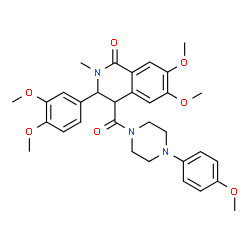 ChemSpider 2D Image | 3-(3,4-Dimethoxyphenyl)-6,7-dimethoxy-4-{[4-(4-methoxyphenyl)-1-piperazinyl]carbonyl}-2-methyl-3,4-dihydro-1(2H)-isoquinolinone | C32H37N3O7