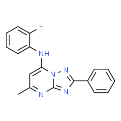 ChemSpider 2D Image | N-(2-Fluorophenyl)-5-methyl-2-phenyl[1,2,4]triazolo[1,5-a]pyrimidin-7-amine | C18H14FN5
