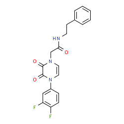 ChemSpider 2D Image | 2-[4-(3,4-Difluorophenyl)-2,3-dioxo-3,4-dihydro-1(2H)-pyrazinyl]-N-(2-phenylethyl)acetamide | C20H17F2N3O3