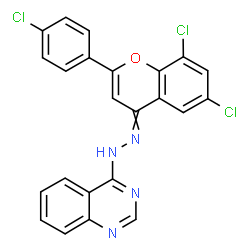 ChemSpider 2D Image | 4-{2-[6,8-Dichloro-2-(4-chlorophenyl)-4H-chromen-4-ylidene]hydrazino}quinazoline | C23H13Cl3N4O