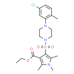 ChemSpider 2D Image | Ethyl 4-{[4-(5-chloro-2-methylphenyl)-1-piperazinyl]sulfonyl}-1,2,5-trimethyl-1H-pyrrole-3-carboxylate | C21H28ClN3O4S