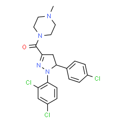 ChemSpider 2D Image | [5-(4-Chlorophenyl)-1-(2,4-dichlorophenyl)-4,5-dihydro-1H-pyrazol-3-yl](4-methyl-1-piperazinyl)methanone | C21H21Cl3N4O