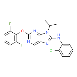 ChemSpider 2D Image | N-(2-Chlorophenyl)-2-(2,6-difluorophenoxy)-9-isopropyl-9H-purin-8-amine | C20H16ClF2N5O