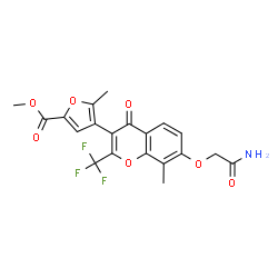 ChemSpider 2D Image | Methyl 4-[7-(2-amino-2-oxoethoxy)-8-methyl-4-oxo-2-(trifluoromethyl)-4H-chromen-3-yl]-5-methyl-2-furoate | C20H16F3NO7