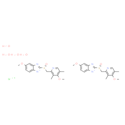 ChemSpider 2D Image | Strontium 5-methoxy-2-{(S)-[(4-methoxy-3,5-dimethyl-2-pyridinyl)methyl]sulfinyl}benzimidazol-1-ide hydrate (1:2:4) | C34H44N6O10S2Sr