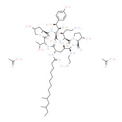ChemSpider 2D Image | N-{(2R,6R,9S,11R,12R,14aS,15S,20S,23S,25aS)-12-[(2-Aminoethyl)amino]-20-[(1S)-3-amino-1-hydroxypropyl]-23-[(1S,2S)-1,2-dihydroxy-2-(4-hydroxyphenyl)ethyl]-2,11,15-trihydroxy-6-[(1R)-1-hydroxyethyl]-5,
8,14,19,22,25-hexaoxotetracosahydro-1H-dipyrrolo[2,1-c:2',1'-l][1,4,7,10,13,16]hexaazacyclohenicosin-9-yl}-10,12-dimethyltetradecanamide acetate (1:2) | C56H96N10O19