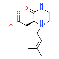 ChemSpider 2D Image | [(2S)-1-(3-Methyl-2-buten-1-yl)-3-oxopiperazin-1-ium-2-yl]acetate | C11H18N2O3