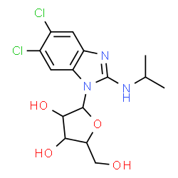 ChemSpider 2D Image | 5,6-Dichloro-N-isopropyl-1-pentofuranosyl-1H-benzimidazol-2-amine | C15H19Cl2N3O4