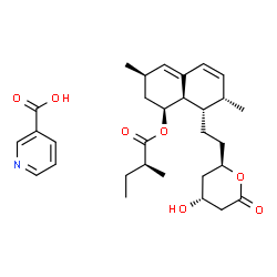 ChemSpider 2D Image | Nicotinic acid - (1S,3R,7S,8S,8aR)-8-{2-[(2R,4R)-4-hydroxy-6-oxotetrahydro-2H-pyran-2-yl]ethyl}-3,7-dimethyl-1,2,3,7,8,8a-hexahydro-1-naphthalenyl (2S)-2-methylbutanoate (1:1) | C30H41NO7