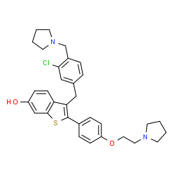 ChemSpider 2D Image | 3-[3-Chloro-4-(1-pyrrolidinylmethyl)benzyl]-2-{4-[2-(1-pyrrolidinyl)ethoxy]phenyl}-1-benzothiophene-6-ol | C32H35ClN2O2S