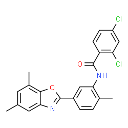 ChemSpider 2D Image | 2,4-Dichloro-N-[5-(5,7-dimethyl-1,3-benzoxazol-2-yl)-2-methylphenyl]benzamide | C23H18Cl2N2O2