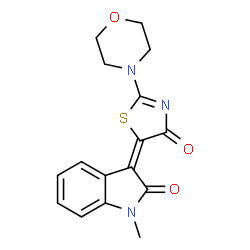 ChemSpider 2D Image | (3E)-1-Methyl-3-[2-(4-morpholinyl)-4-oxo-1,3-thiazol-5(4H)-ylidene]-1,3-dihydro-2H-indol-2-one | C16H15N3O3S