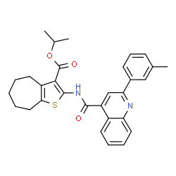 ChemSpider 2D Image | Isopropyl 2-({[2-(3-methylphenyl)-4-quinolinyl]carbonyl}amino)-5,6,7,8-tetrahydro-4H-cyclohepta[b]thiophene-3-carboxylate | C30H30N2O3S