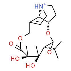 ChemSpider 2D Image | (3S,4S,5S,13aS,13bS)-4,5-Dihydroxy-3-isopropyl-4,5-dimethyl-2,6-dioxo-3,4,5,6,8,10,12,13,13a,13b-decahydro-2H-[1,6]dioxacycloundecino[2,3,4-gh]pyrrolizin-11-ium | C18H28NO6