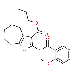 ChemSpider 2D Image | Propyl 2-[(2-methoxybenzoyl)amino]-5,6,7,8-tetrahydro-4H-cyclohepta[b]thiophene-3-carboxylate | C21H25NO4S