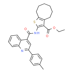 ChemSpider 2D Image | Ethyl 2-({[2-(4-methylphenyl)-4-quinolinyl]carbonyl}amino)-4,5,6,7,8,9-hexahydrocycloocta[b]thiophene-3-carboxylate | C30H30N2O3S