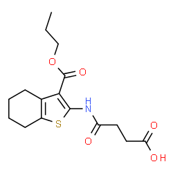 ChemSpider 2D Image | 4-Oxo-4-{[3-(propoxycarbonyl)-4,5,6,7-tetrahydro-1-benzothiophen-2-yl]amino}butanoic acid | C16H21NO5S