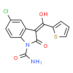 ChemSpider 2D Image | (3E)-5-Chloro-3-[hydroxy(2-thienyl)methylene]-2-oxo-1-indolinecarboxamide | C14H9ClN2O3S