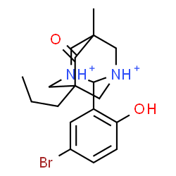 ChemSpider 2D Image | 2-(5-Bromo-2-hydroxyphenyl)-5-methyl-6-oxo-7-propyl-1,3-diazoniatricyclo[3.3.1.1~3,7~]decane | C18H25BrN2O2