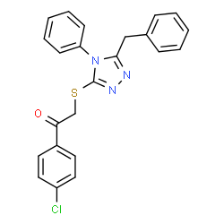 ChemSpider 2D Image | 2-[(5-Benzyl-4-phenyl-4H-1,2,4-triazol-3-yl)sulfanyl]-1-(4-chlorophenyl)ethanone | C23H18ClN3OS