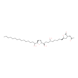 ChemSpider 2D Image | (3S,5R)-5-[(6R,9R)-6,9-Dihydroxy-9-{(2R,5R)-5-[(1R)-1-hydroxypentadecyl]tetrahydro-2-furanyl}nonyl]-3-(2-oxopropyl)dihydro-2(3H)-furanone | C35H64O7