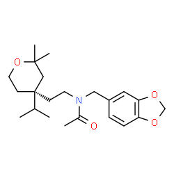 ChemSpider 2D Image | N-(1,3-Benzodioxol-5-ylmethyl)-N-{2-[(4S)-4-isopropyl-2,2-dimethyltetrahydro-2H-pyran-4-yl]ethyl}acetamide | C22H33NO4