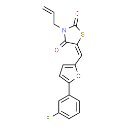 ChemSpider 2D Image | (5E)-3-Allyl-5-{[5-(3-fluorophenyl)-2-furyl]methylene}-1,3-thiazolidine-2,4-dione | C17H12FNO3S