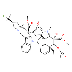 ChemSpider 2D Image | Methyl (2beta,3beta,4beta,5alpha,12beta,19alpha)-4-acetoxy-15-[(12S,14S,16S)-16-(1,1-difluoroethyl)-12-(methoxycarbonyl)-1,10-diazatetracyclo[12.3.1.0~3,11~.0~4,9~]octadeca-3(11),4,6,8-tetraen-12-yl]-
3-hydroxy-16-methoxy-1-methyl-6,7-didehydroaspidospermidine-3-carboxylate | C45H54F2N4O8