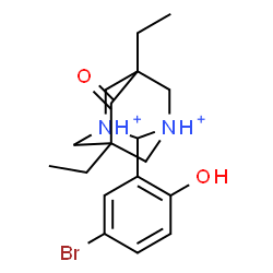 ChemSpider 2D Image | 2-(5-Bromo-2-hydroxyphenyl)-5,7-diethyl-6-oxo-1,3-diazoniatricyclo[3.3.1.1~3,7~]decane | C18H25BrN2O2