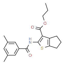 ChemSpider 2D Image | Propyl 2-[(3,5-dimethylbenzoyl)amino]-5,6-dihydro-4H-cyclopenta[b]thiophene-3-carboxylate | C20H23NO3S