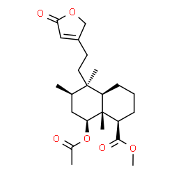 ChemSpider 2D Image | Methyl (1R,4aR,5R,6R,8S,8aR)-8-acetoxy-5,6,8a-trimethyl-5-[2-(5-oxo-2,5-dihydro-3-furanyl)ethyl]decahydro-1-naphthalenecarboxylate | C23H34O6