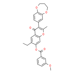 ChemSpider 2D Image | 3-(3,4-Dihydro-2H-1,5-benzodioxepin-7-yl)-6-ethyl-2-methyl-4-oxo-4H-chromen-7-yl 3-methoxybenzoate | C29H26O7