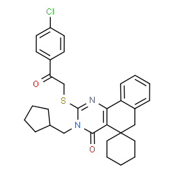ChemSpider 2D Image | 2-{[2-(4-Chlorophenyl)-2-oxoethyl]sulfanyl}-3-(cyclopentylmethyl)-3H-spiro[benzo[h]quinazoline-5,1'-cyclohexan]-4(6H)-one | C31H33ClN2O2S
