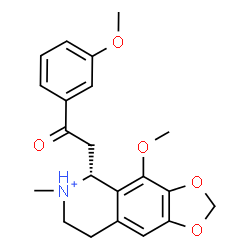 ChemSpider 2D Image | (5R)-4-Methoxy-5-[2-(3-methoxyphenyl)-2-oxoethyl]-6-methyl-5,6,7,8-tetrahydro[1,3]dioxolo[4,5-g]isoquinolin-6-ium | C21H24NO5