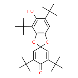 ChemSpider 2D Image | 5-Hydroxy-3',4,5',6-tetrakis(2-methyl-2-propanyl)-4'H-spiro[1,3-benzodioxole-2,1'-cyclohexa[2,5]dien]-4'-one | C28H40O4