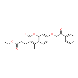 ChemSpider 2D Image | Ethyl 3-[4-methyl-2-oxo-7-(2-oxo-2-phenylethoxy)-2H-chromen-3-yl]propanoate | C23H22O6